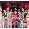 Doug Lucas (centre) and the cast of Pokeys in costume for an unidentified production, Prince of Wales Hotel, St Kilda, c.1980s – Source: Australian Queer Archives