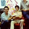 1981, hunger strike - 3XY DJs Hans Christian and Barry Bissel offer Ron a pie - Photo by Helena Glass